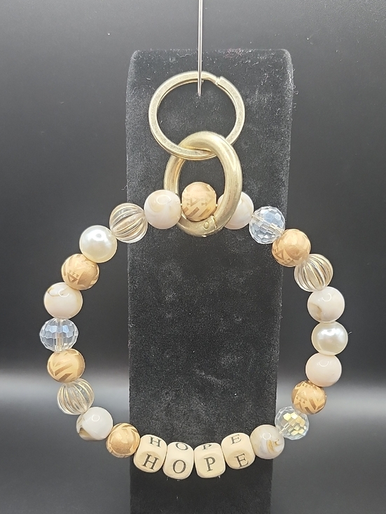Accessories - Beaded Wrist Key & Card Holder in Cream and Gold - HOPE Charm